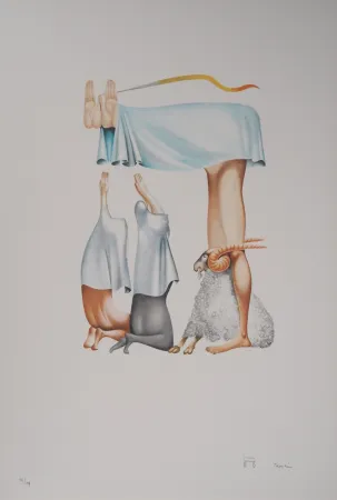 Lithographie Pérahim - L'Alphabet Hébreu : Bouc émissaire