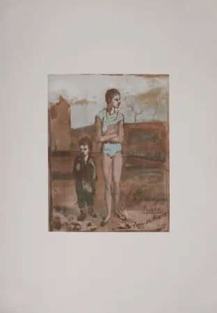 Lithographie Picasso (After) - Arlequin et garçon, 1946