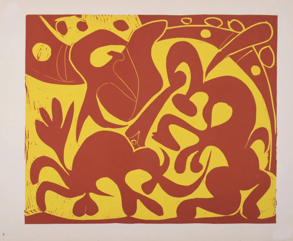 Linogravure Picasso (After) - Pique (rouge et jaune), 1962