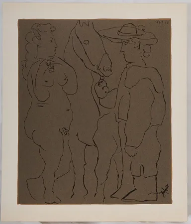 Linogravure Picasso - Amoureux et cheval
