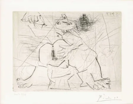 Gravure Picasso - Aux quatre coins de la pièce, from Hommage à Roger Lacourière