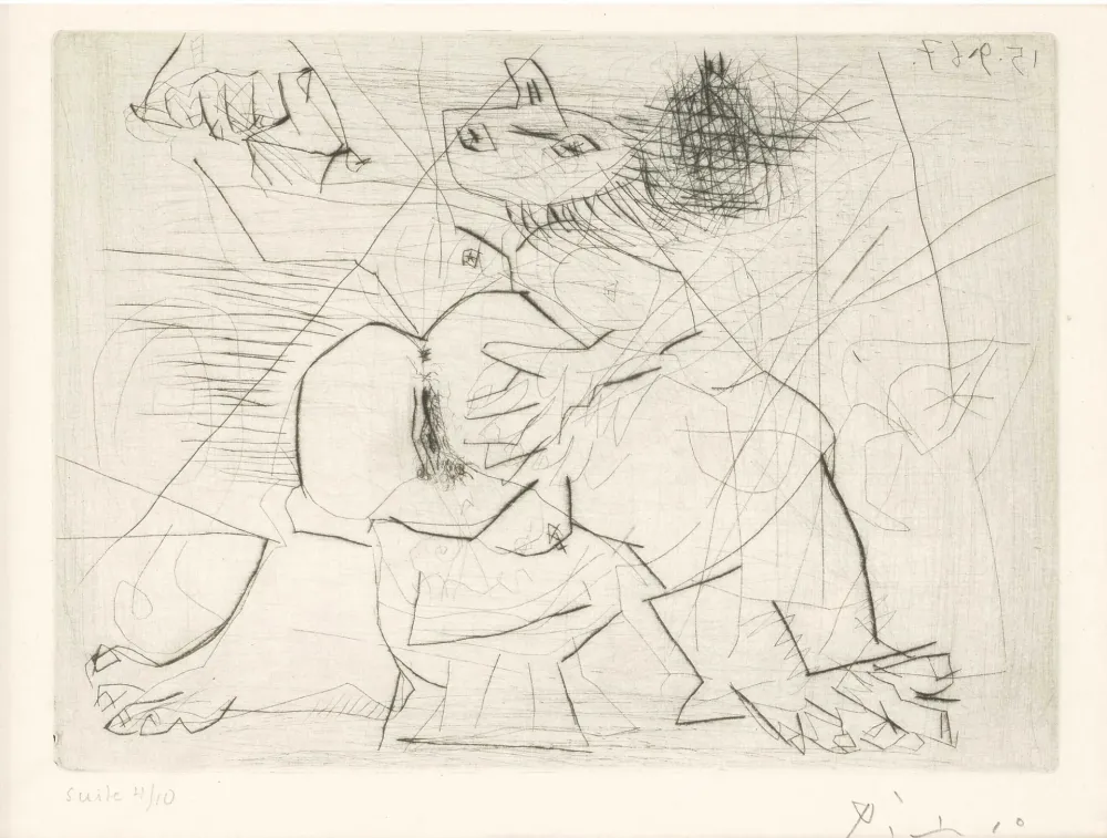 Gravure Picasso - Aux quatre coins de la pièce, from Hommage à Roger Lacourière