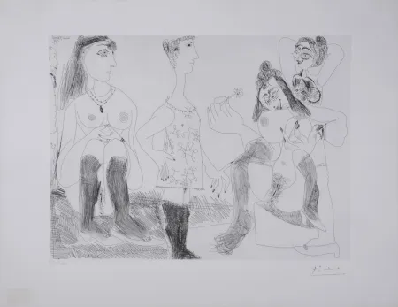 Gravure Picasso - Degas songeant, filles entre elles
