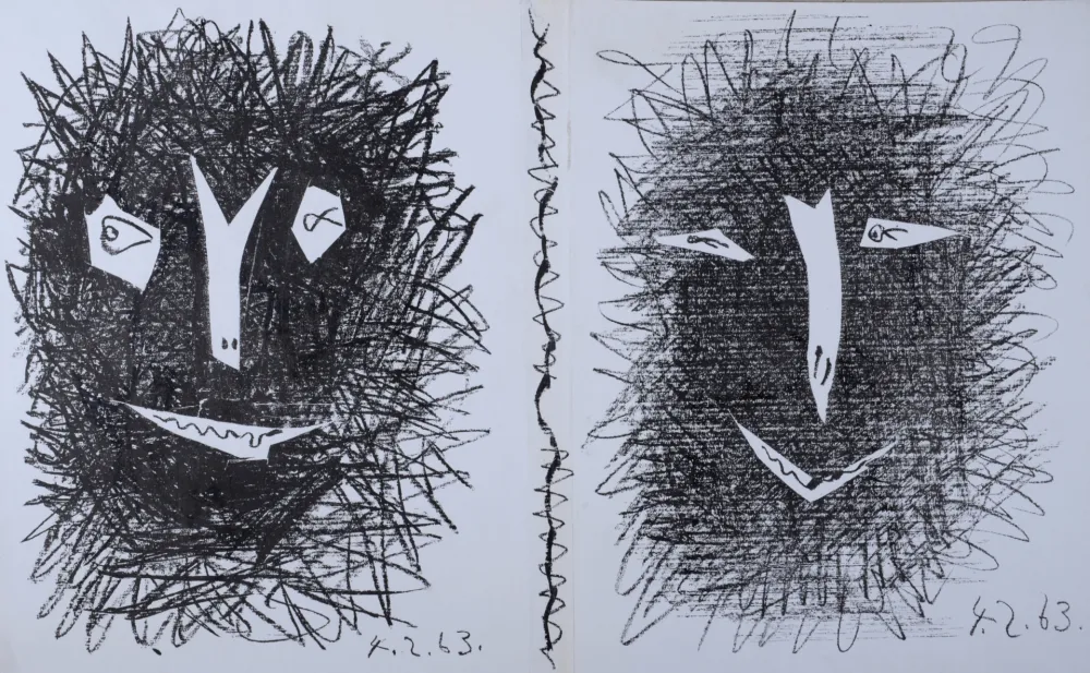 Lithographie Picasso - Deux Masques, 1963