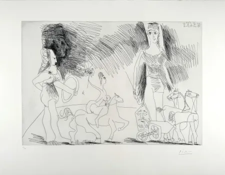 Eau-Forte Picasso - Écuyères et jongleuse (pl. 2 de la Série 347) 