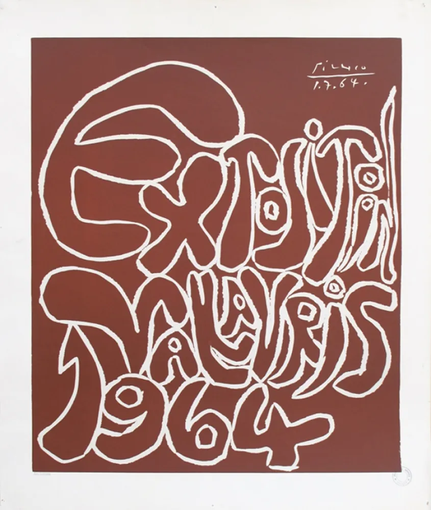 Linogravure Picasso - '' Exposition Vallauris 1964 ''