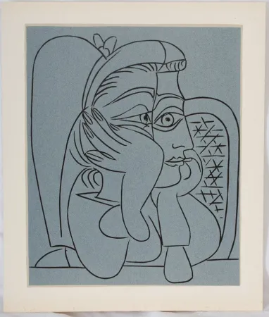 Linogravure Picasso - Femme accoudée