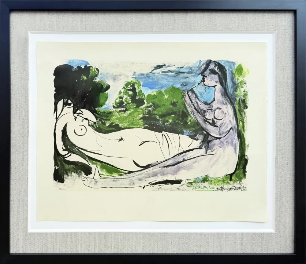 Lithographie Picasso - Femme nue couchée et joueur de flûte