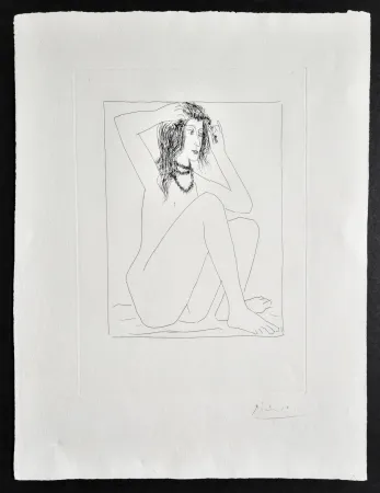Gravure Picasso -  Femme Nue se Couronnant de Fleurs