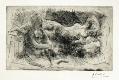 Gravure Picasso - Femme Veillant une Dormeuse