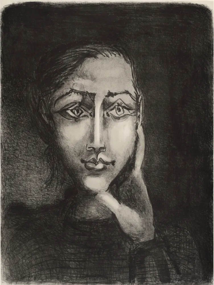 Lithographie Picasso - Françoise sur fond gris