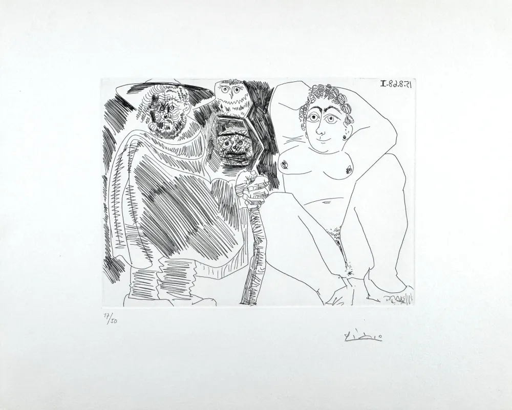 Eau-Forte Picasso - Grosse Prostituée, Sorcière à la Chouette et Voyageur en Sabots 