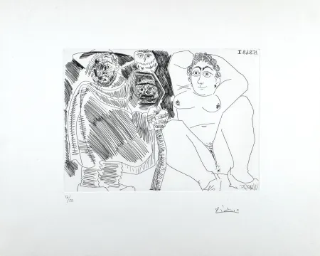 Eau-Forte Picasso - Grosse Prostituée, Sorcière à la Chouette et Voyageur en Sabots 