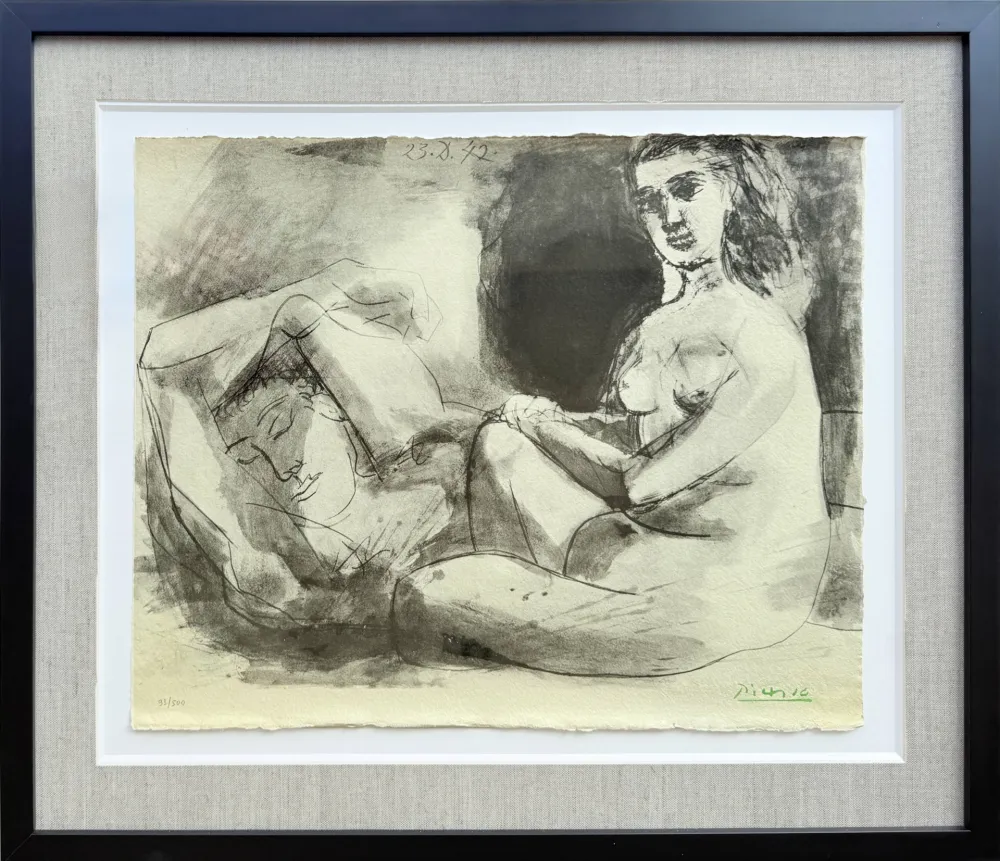 Lithographie Picasso - Homme couché et femme assise