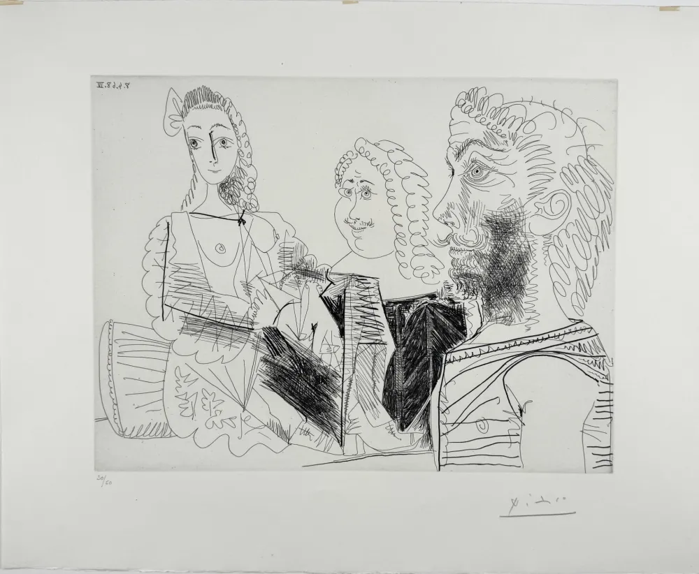 Eau-Forte Picasso -  Homme en gilet afghan songeant aux amours d'un 