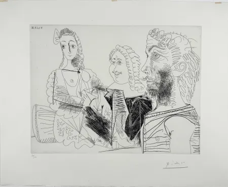 Eau-Forte Picasso -  Homme en gilet afghan songeant aux amours d'un 