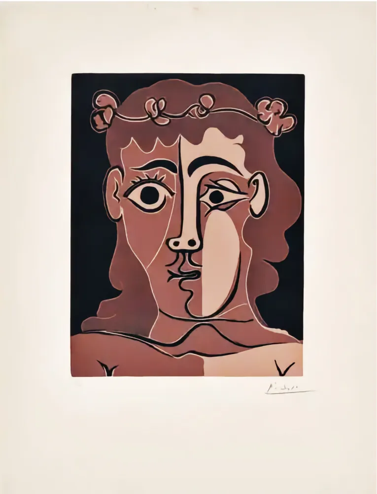 Linogravure Picasso - Jeune Homme Couronné de Feuillage 