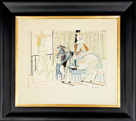 Lithographie Picasso - La Comedie Humaine: King on Horse with Sitting Nude