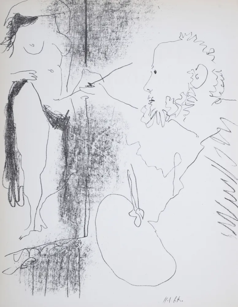 Lithographie Picasso - Le Peintre et son Modèle, 1964