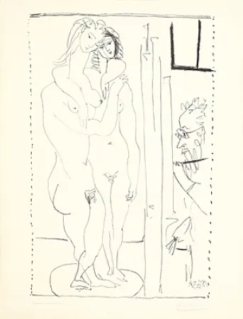Lithographie Picasso - Les deux modèles nus