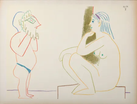 Lithographie Picasso - Masked & Model, 1954