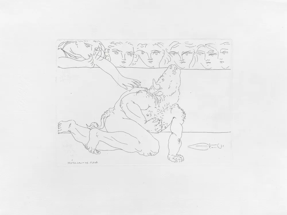 Gravure Picasso - Minotaure mourant et jeune fille pitoyable