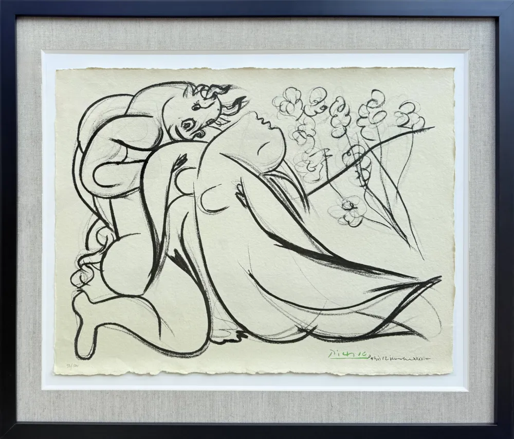 Lithographie Picasso - Minoutaure et nue