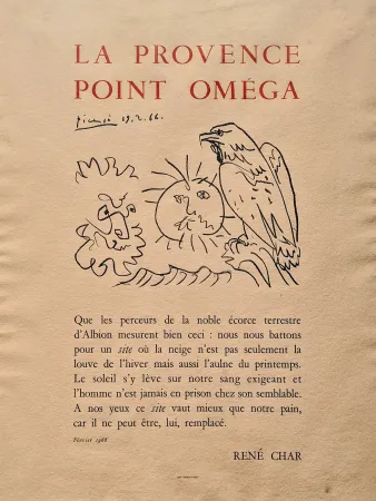 Lithographie Picasso - Pablo PICASSO (1881-1973), La Provence point Oméga, Lithograph, 1966