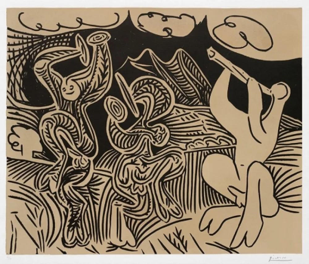 Linogravure Picasso - Pablo Picasso Danseurs et musicien (Dancers and musician), 1959