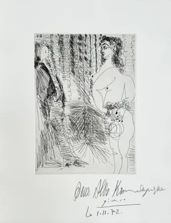 Gravure Picasso - Pablo Picasso – Le Cabinet particulier, Degas et une fille