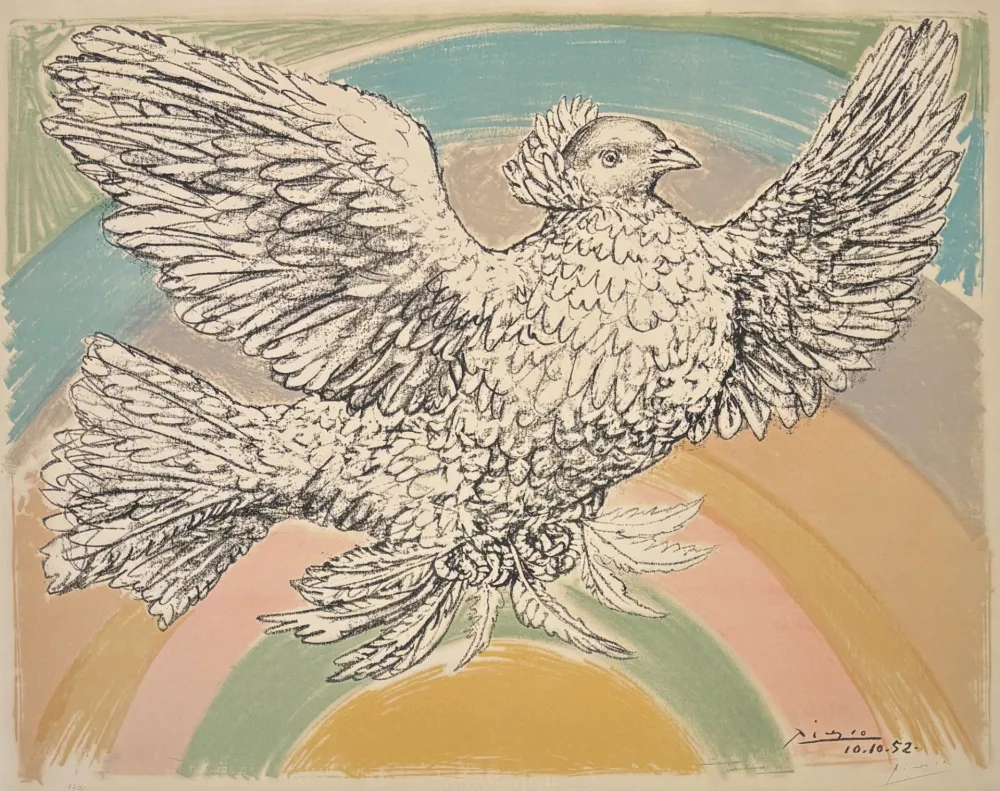Lithographie Picasso - Pablo Picasso(1881–1973) - Colombe volant - Coloured lithograph on Arches paper - 1952