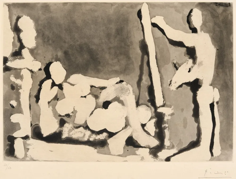 Aquatinte Picasso - Painter and Model with a Sculpture. II