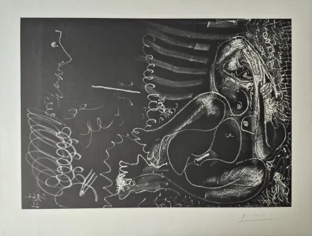 Eau-Forte Et Aquatinte Picasso - Peintre en demi-figure et modèle assis en tailleur