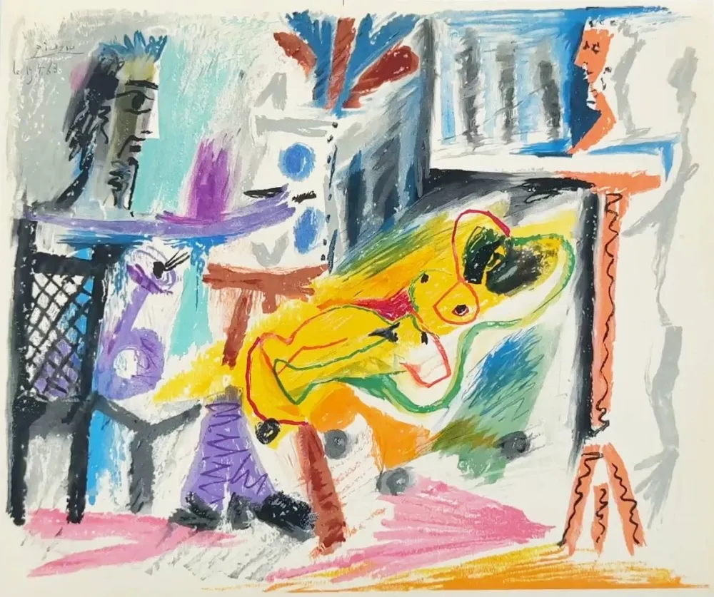 Lithographie Picasso - Peintre et modèle