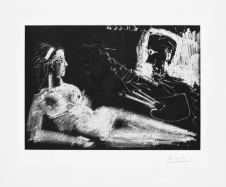 Eau-Forte Et Aquatinte Picasso - Peintre et modèle au bandeau