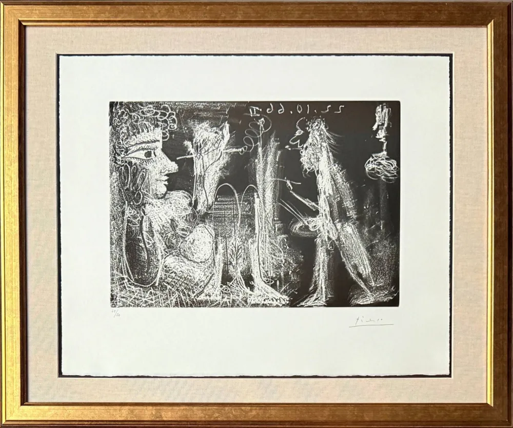 Eau-Forte Et Aquatinte Picasso - Peintre et modèle au fume-cigarette