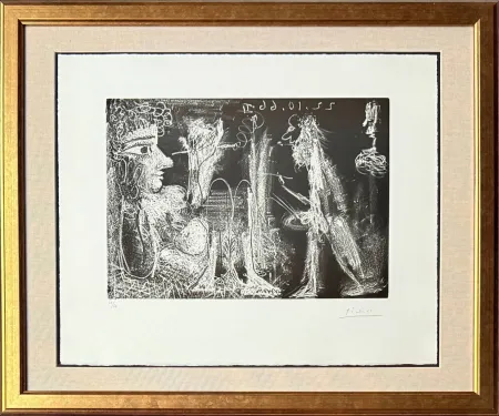 Eau-Forte Et Aquatinte Picasso - Peintre et modèle au fume-cigarette