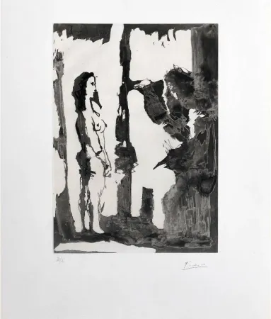 Eau-Forte Et Aquatinte Picasso - Peintre et modèle aux cheveux longs
