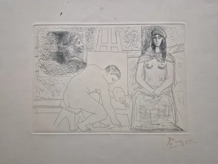 Gravure Picasso - Peintre ramassant son Pinceau (Le Chef-d'Oeuvre Inconnu)