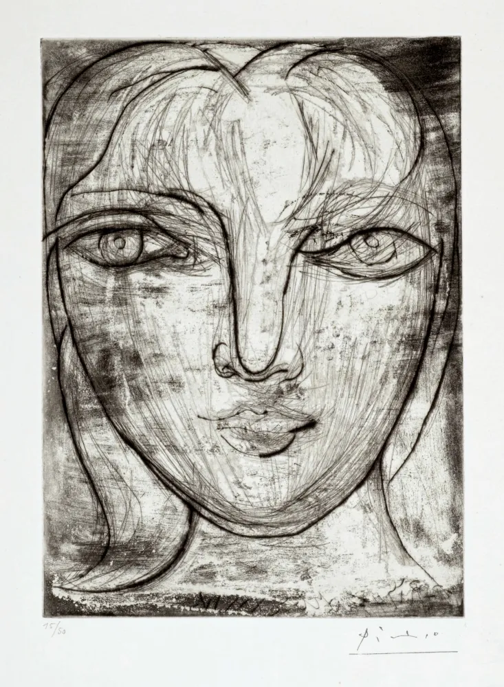 Gravure Picasso - Portrait de Marie-Thérèse de face