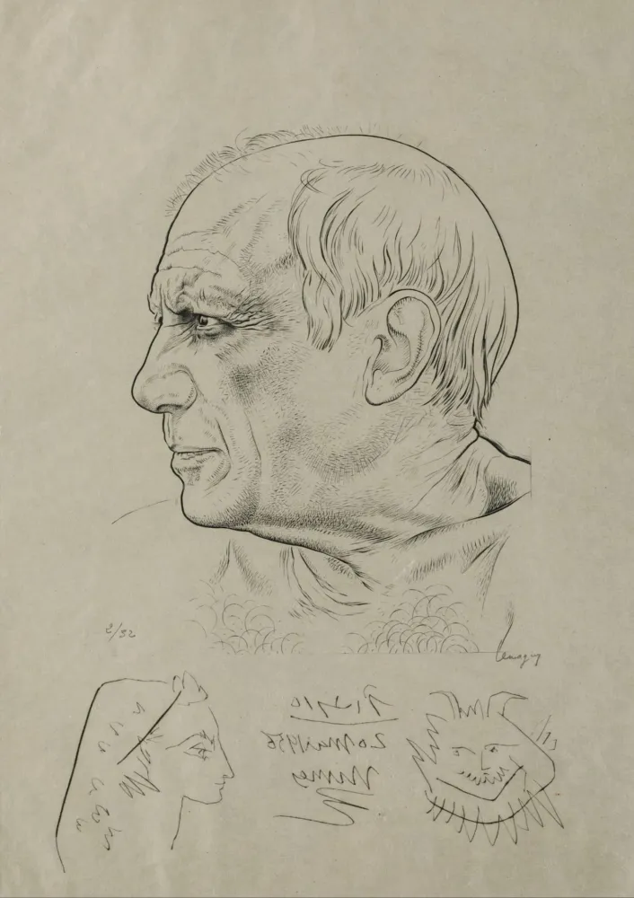 Gravure Picasso - Portrait of Pablo Picasso with Remarques for Témoignage, 1956
