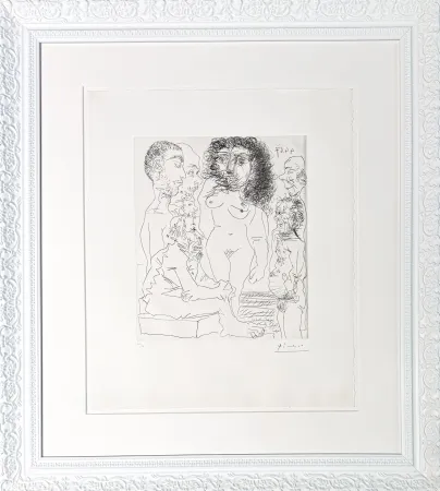 Gravure Picasso - Réflexion du vieux peintre sur la femme