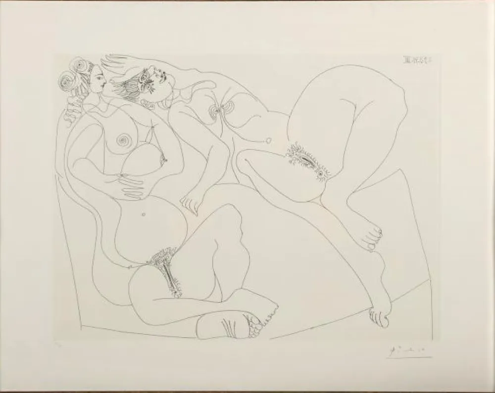 Eau-Forte Picasso - Repos. Deux Filles Bavardant