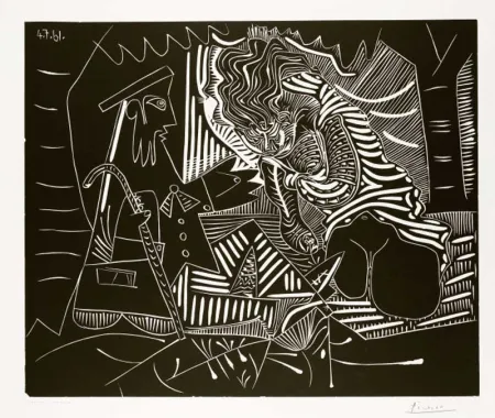 Linogravure Picasso - Variation sur 'Le Déjeuner sur l'herbe'