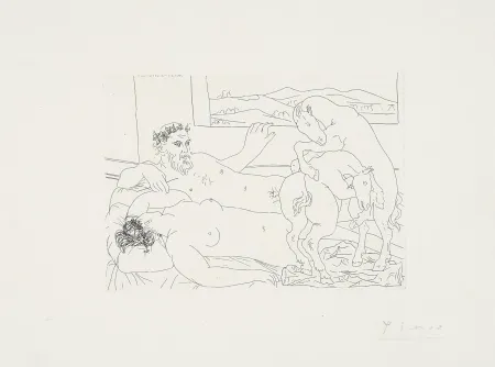 Eau-Forte Picasso - ‚Vieux sculpteur avec femme, cheval luttant‘ La Suite Vollard