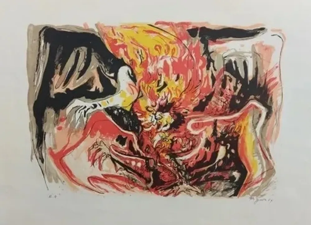 Lithographie Pignon - Combat de coq (1969)