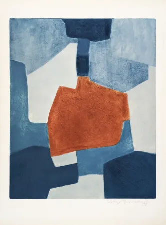 Eau-Forte Et Aquatinte Poliakoff - Composition bleue et rouge XXXI 