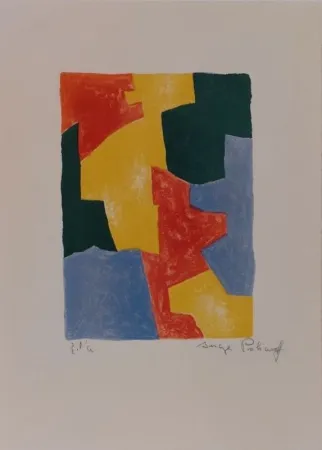 Lithographie Poliakoff - Composition bleue, rouge, jaune et verte L40 