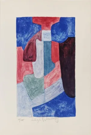 Lithographie Poliakoff - Composition bleue, verte et rouge L78, 