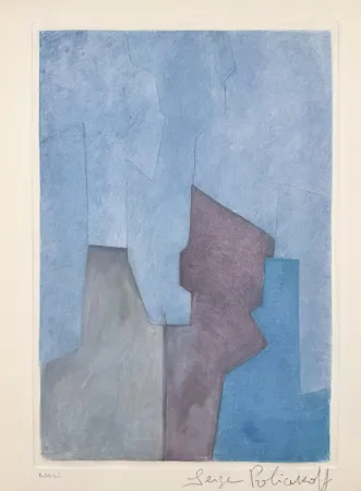 Eau-Forte Et Aquatinte Poliakoff - Composition bleue XXIV 